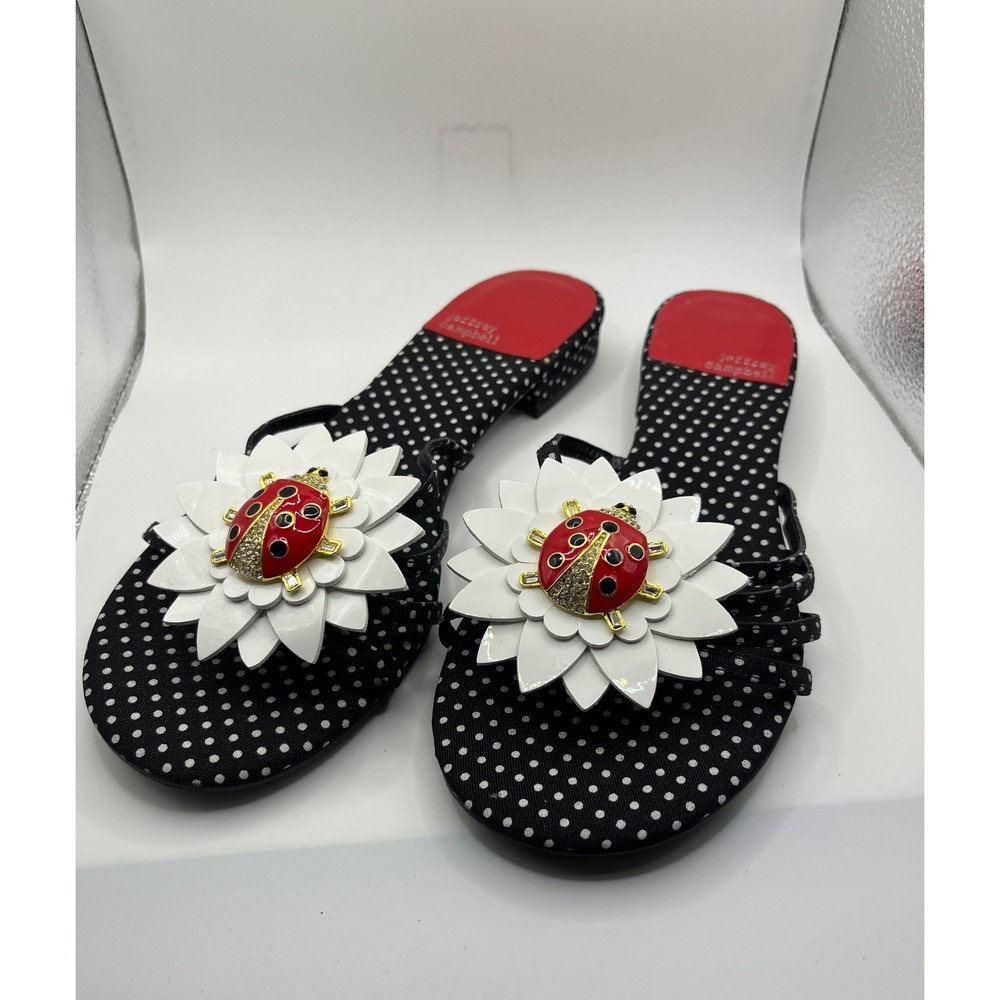 Jeffrey Campbell Polka Dot Ladybug Flower Flip‎ Flop Sandals Women Size 9.5